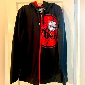 Philadelphia 76ers Black and Red Sweat Jacket with Hood Size XL